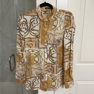 Equestrian Print Silk Blouse Top